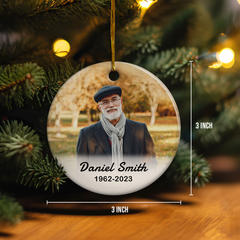 Personalized Memorial Ornaments Because Someone We Love is in Heaven Double Sided Ceramic Christmas Ornament Custom Photo Picture Sympathy Remembrance Keepsake Loss Loved Ones Gifts