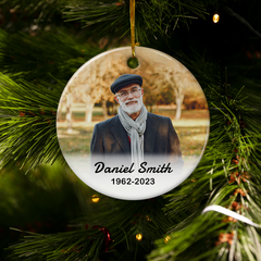 Personalized Memorial Ornaments Because Someone We Love is in Heaven Double Sided Ceramic Christmas Ornament Custom Photo Picture Sympathy Remembrance Keepsake Loss Loved Ones Gifts