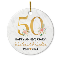 Personalized 50th Wedding Anniversary Ornament - 50th Anniversary Ceramic Christmas Ornaments - Wedding Anniversary Keepsakes Gifts Ideas for Couple Parents Xmas Tree Decorations