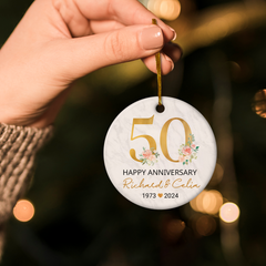 Personalized 50th Wedding Anniversary Ornament - 50th Anniversary Ceramic Christmas Ornaments - Wedding Anniversary Keepsakes Gifts Ideas for Couple Parents Xmas Tree Decorations