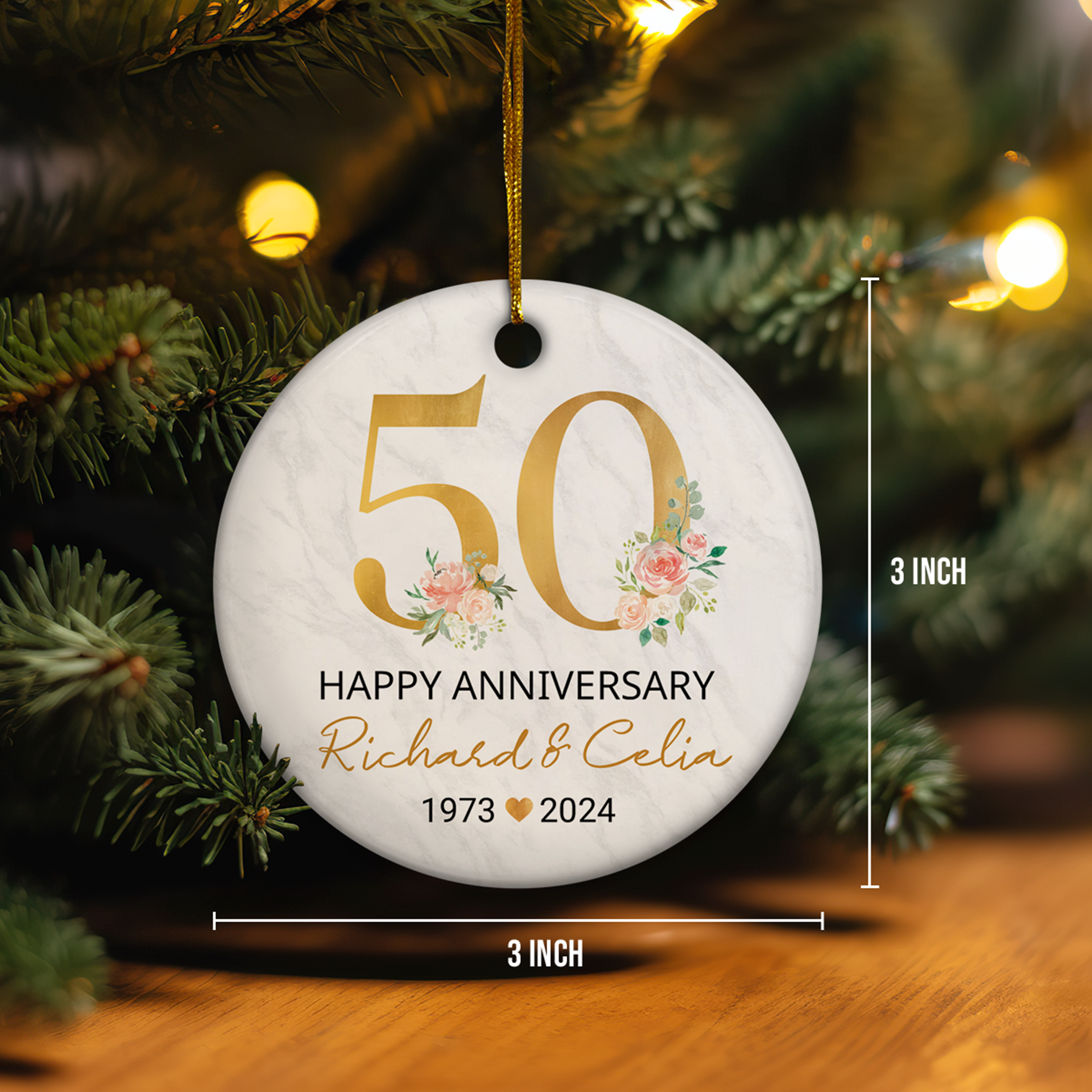 Personalized 50th Wedding Anniversary Ornament - 50th Anniversary Ceramic Christmas Ornaments - Wedding Anniversary Keepsakes Gifts Ideas for Couple Parents Xmas Tree Decorations
