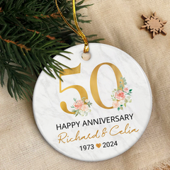 Personalized 50th Wedding Anniversary Ornament - 50th Anniversary Ceramic Christmas Ornaments - Wedding Anniversary Keepsakes Gifts Ideas for Couple Parents Xmas Tree Decorations