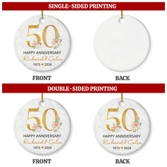 Personalized 50th Wedding Anniversary Ornament - 50th Anniversary Ceramic Christmas Ornaments - Wedding Anniversary Keepsakes Gifts Ideas for Couple Parents Xmas Tree Decorations