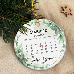 Personalized First Christmas Married Ornament Couple Christmas Double Sided Ceramic Ornaments with Photo Picture Wedding Marriage Custom Gift for Couple Newlywed Xmas Tree Decorations