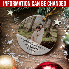 Personalized First Christmas Married Ornament with Photo Picture Wedding Ceramic Ornaments Keepsake Customized Gifts for Couple Newlywed Husband Wife Xmas Tree Decorations