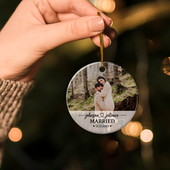 Personalized First Christmas Married Ornament with Photo Picture Wedding Ceramic Ornaments Keepsake Customized Gifts for Couple Newlywed Husband Wife Xmas Tree Decorations