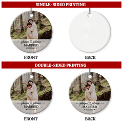 Personalized First Christmas Married Ornament with Photo Picture Wedding Ceramic Ornaments Keepsake Customized Gifts for Couple Newlywed Husband Wife Xmas Tree Decorations