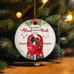 Personalized Best Friend Ornament - Not Sisters by Blood But Sisters by Hearts Christmas Ceramic Ornaments Friendship Ornament Gifts for Bestie BFF Soul Sister Hanging Xmas Tree Decor