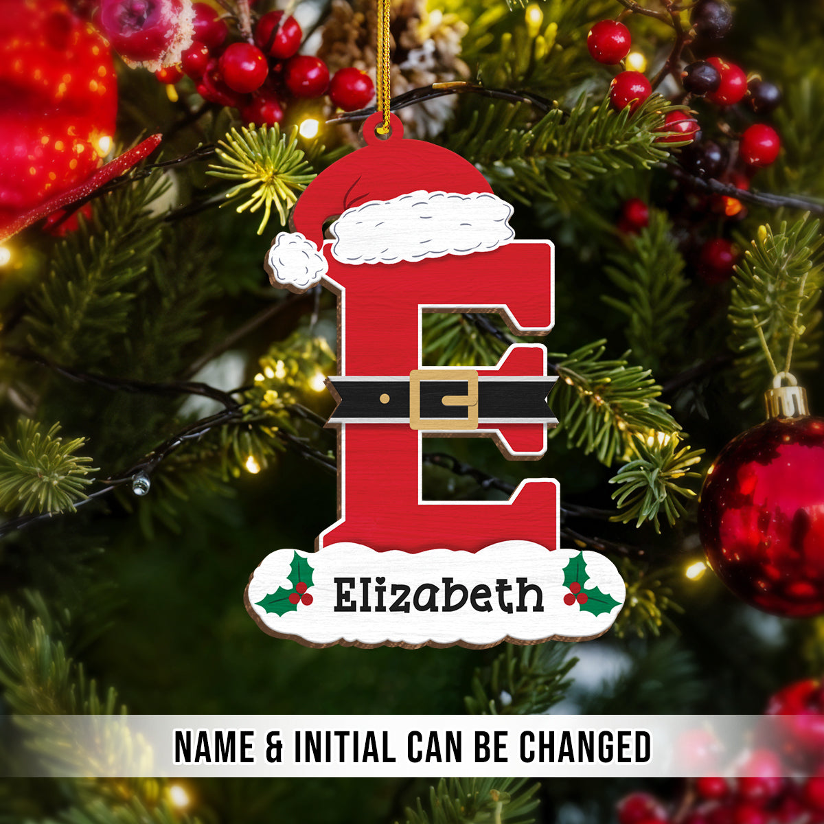 Personalized Christmas Ornament - Custom Intial with Name Shaped Wooden Ornament, Monogram Alphabet Christmas Hanging Decor Keepsake Gift for Women Men Friends Family