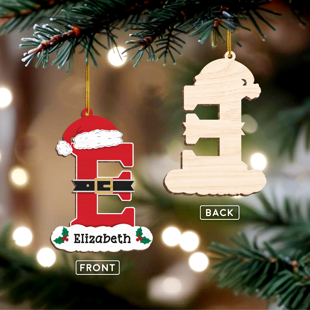 Personalized Christmas Ornament - Custom Intial with Name Shaped Wooden Ornament, Monogram Alphabet Christmas Hanging Decor Keepsake Gift for Women Men Friends Family