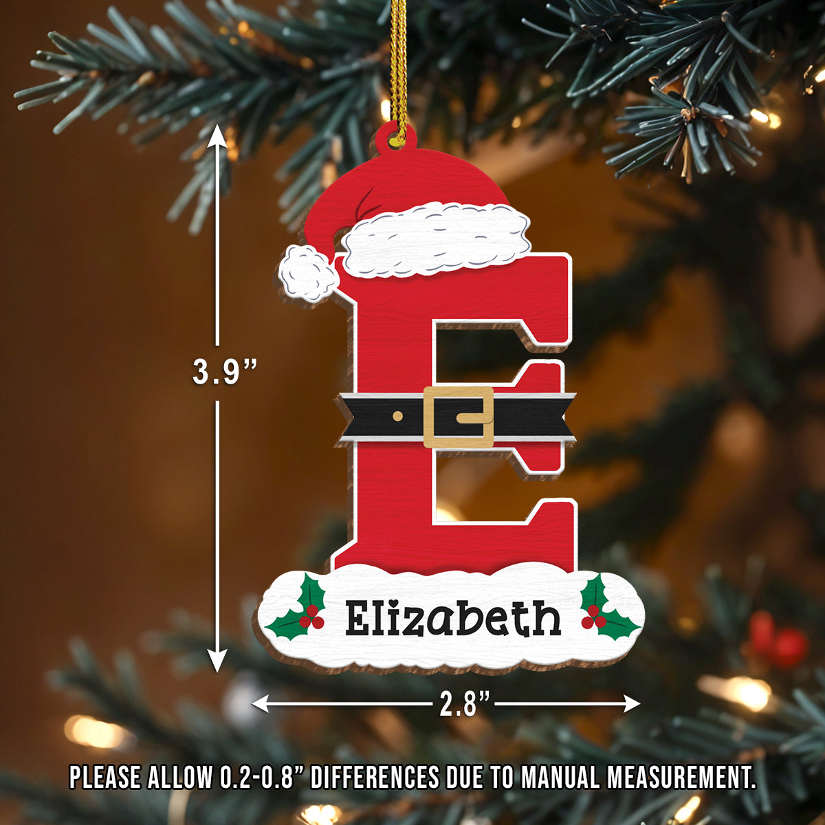 Personalized Christmas Ornament - Custom Intial with Name Shaped Wooden Ornament, Monogram Alphabet Christmas Hanging Decor Keepsake Gift for Women Men Friends Family