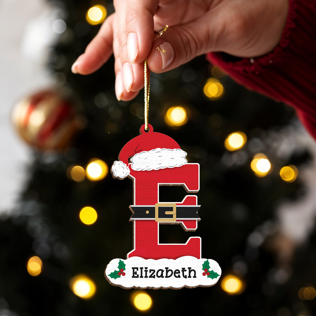 Personalized Christmas Ornament - Custom Intial with Name Shaped Wooden Ornament, Monogram Alphabet Christmas Hanging Decor Keepsake Gift for Women Men Friends Family