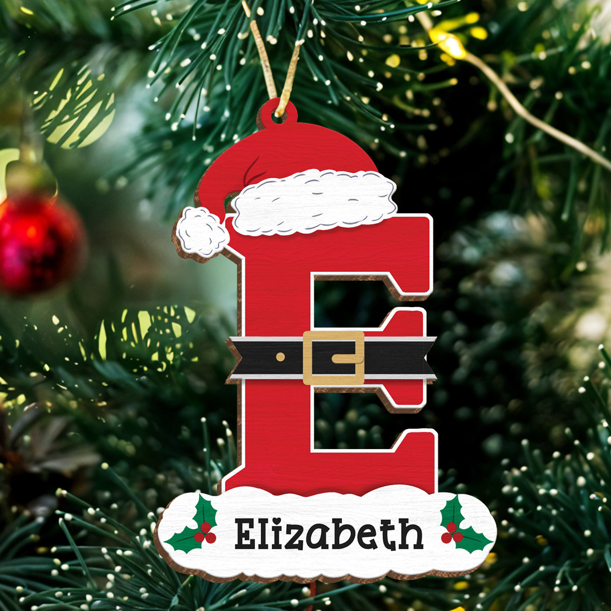 Personalized Christmas Ornament - Custom Intial with Name Shaped Wooden Ornament, Monogram Alphabet Christmas Hanging Decor Keepsake Gift for Women Men Friends Family