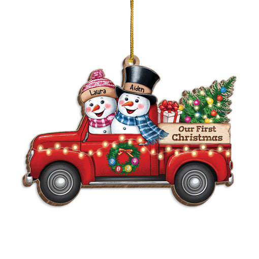 Personalized First Christmas Married Ornament - Custom Red Truck Shaped Wooden Ornament, Newlywed Christmas Ornament, Gifts For Couple Bride Groom