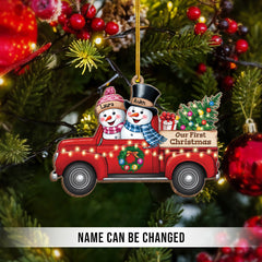 Personalized First Christmas Married Ornament - Custom Red Truck Shaped Wooden Ornament, Newlywed Christmas Ornament, Gifts For Couple Bride Groom