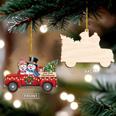 Personalized First Christmas Married Ornament - Custom Red Truck Shaped Wooden Ornament, Newlywed Christmas Ornament, Gifts For Couple Bride Groom