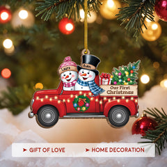 Personalized First Christmas Married Ornament - Custom Red Truck Shaped Wooden Ornament, Newlywed Christmas Ornament, Gifts For Couple Bride Groom