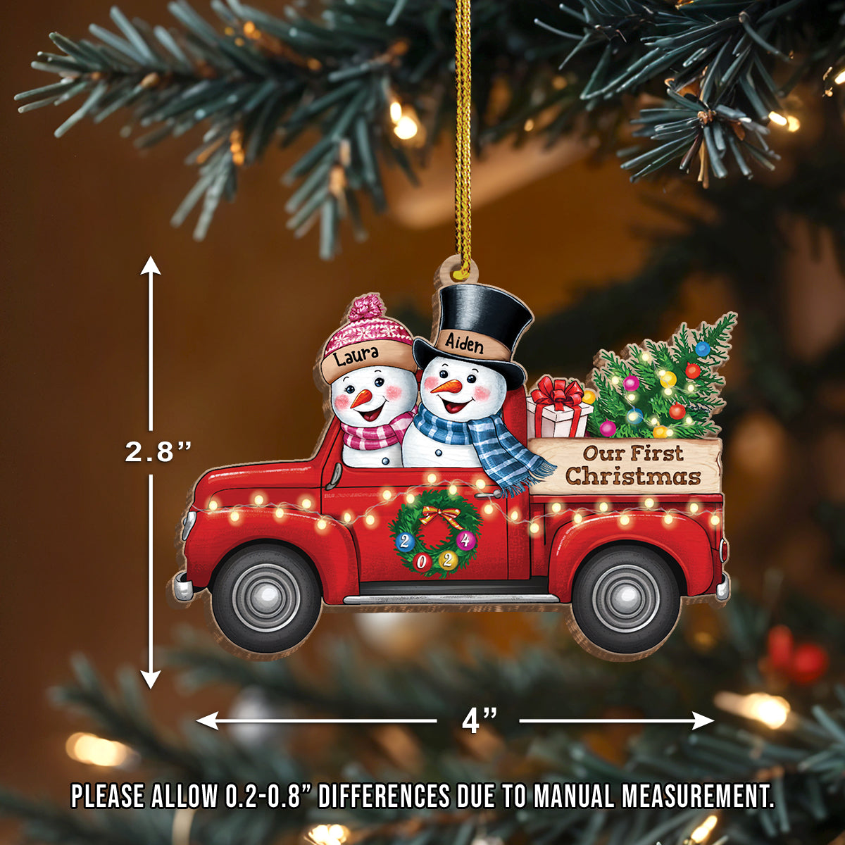 Personalized First Christmas Married Ornament - Custom Red Truck Shaped Wooden Ornament, Newlywed Christmas Ornament, Gifts For Couple Bride Groom
