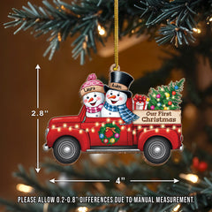 Personalized First Christmas Married Ornament - Custom Red Truck Shaped Wooden Ornament, Newlywed Christmas Ornament, Gifts For Couple Bride Groom