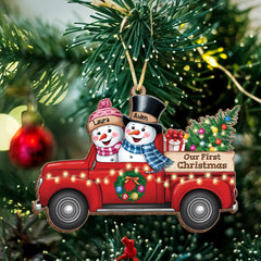 Personalized First Christmas Married Ornament - Custom Red Truck Shaped Wooden Ornament, Newlywed Christmas Ornament, Gifts For Couple Bride Groom