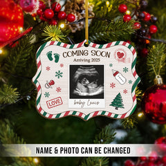 Personalized Baby's First Christmas Ornament - Custom Sonogram Picture Wooden Ornament, Ultrasound Photo Frame, Gift for Pregnancy New Mom
