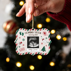 Personalized Baby's First Christmas Ornament - Custom Sonogram Picture Wooden Ornament, Ultrasound Photo Frame, Gift for Pregnancy New Mom