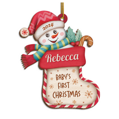Personalized Baby's First Christmas Ornament - Custom Baby Name Wooden Ornament, Boy Girl Collectible Keepsake, Gift for New Mom, Parents, Newborn Baby Boys Girls