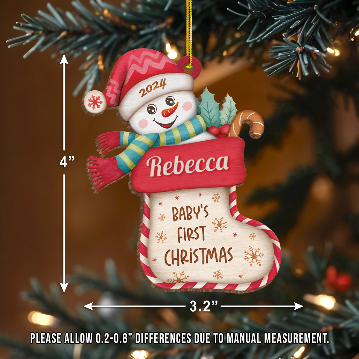 Personalized Baby's First Christmas Ornament - Custom Baby Name Wooden Ornament, Boy Girl Collectible Keepsake, Gift for New Mom, Parents, Newborn Baby Boys Girls