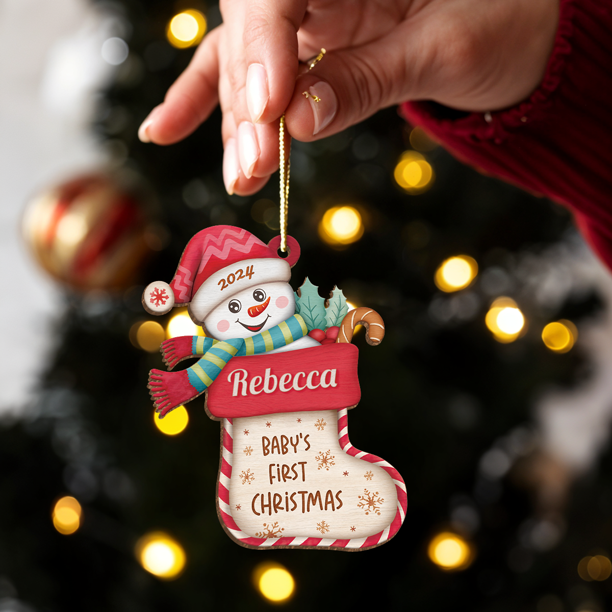 Personalized Baby's First Christmas Ornament - Custom Baby Name Wooden Ornament, Boy Girl Collectible Keepsake, Gift for New Mom, Parents, Newborn Baby Boys Girls