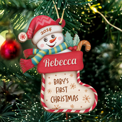 Personalized Baby's First Christmas Ornament - Custom Baby Name Wooden Ornament, Boy Girl Collectible Keepsake, Gift for New Mom, Parents, Newborn Baby Boys Girls