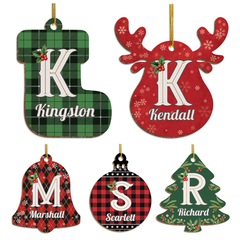 Personalized Christmas Ornament - Custom Monogram with Name Wooden Ornament, Christmas Hanging Decor Keepsake Gift for Women Men Friends Family