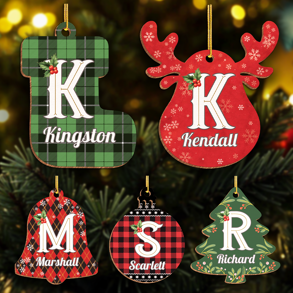 Personalized Christmas Ornament - Custom Monogram with Name Wooden Ornament, Christmas Hanging Decor Keepsake Gift for Women Men Friends Family