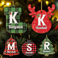 Personalized Christmas Ornament - Custom Monogram with Name Wooden Ornament, Christmas Hanging Decor Keepsake Gift for Women Men Friends Family