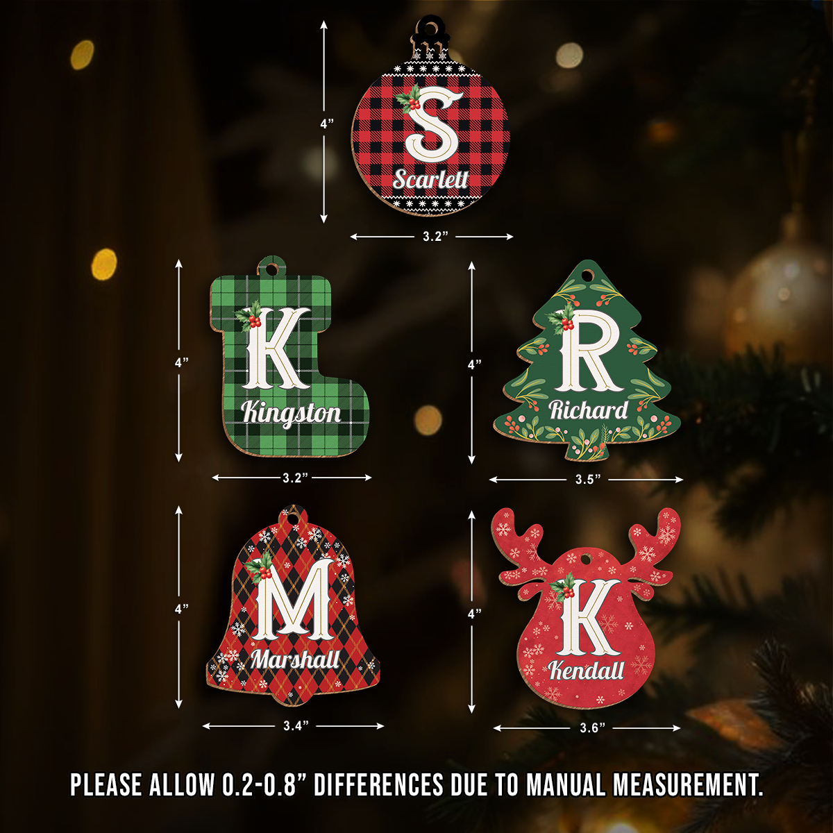 Personalized Christmas Ornament - Custom Monogram with Name Wooden Ornament, Christmas Hanging Decor Keepsake Gift for Women Men Friends Family