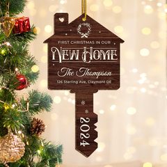 Personalized New Home Ornament - Custom Shaped Wooden Ornament, First Christmas in Our New Home Christmas Ornament, Gifts for Family, Housewarming