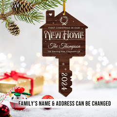 Personalized New Home Ornament - Custom Shaped Wooden Ornament, First Christmas in Our New Home Christmas Ornament, Gifts for Family, Housewarming