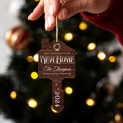 Personalized New Home Ornament - Custom Shaped Wooden Ornament, First Christmas in Our New Home Christmas Ornament, Gifts for Family, Housewarming