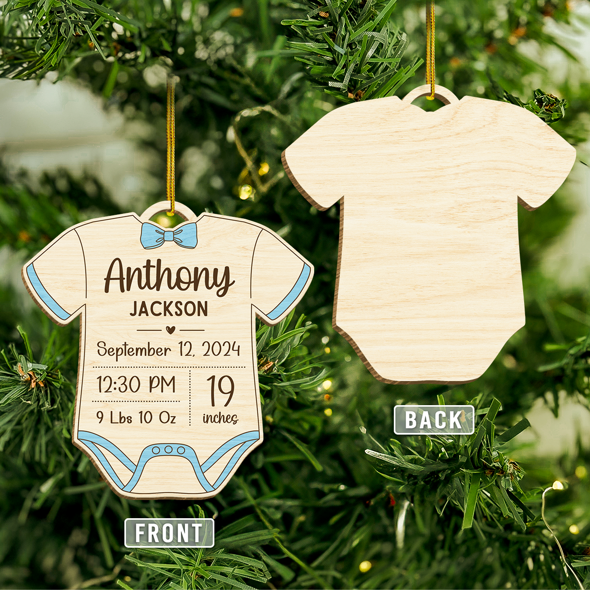 Personalized Baby's First Xmas Wooden Ornament, Custom Baby Name Keepsake, Gift for New Mom, Parents, Newborn Baby Boys Girls