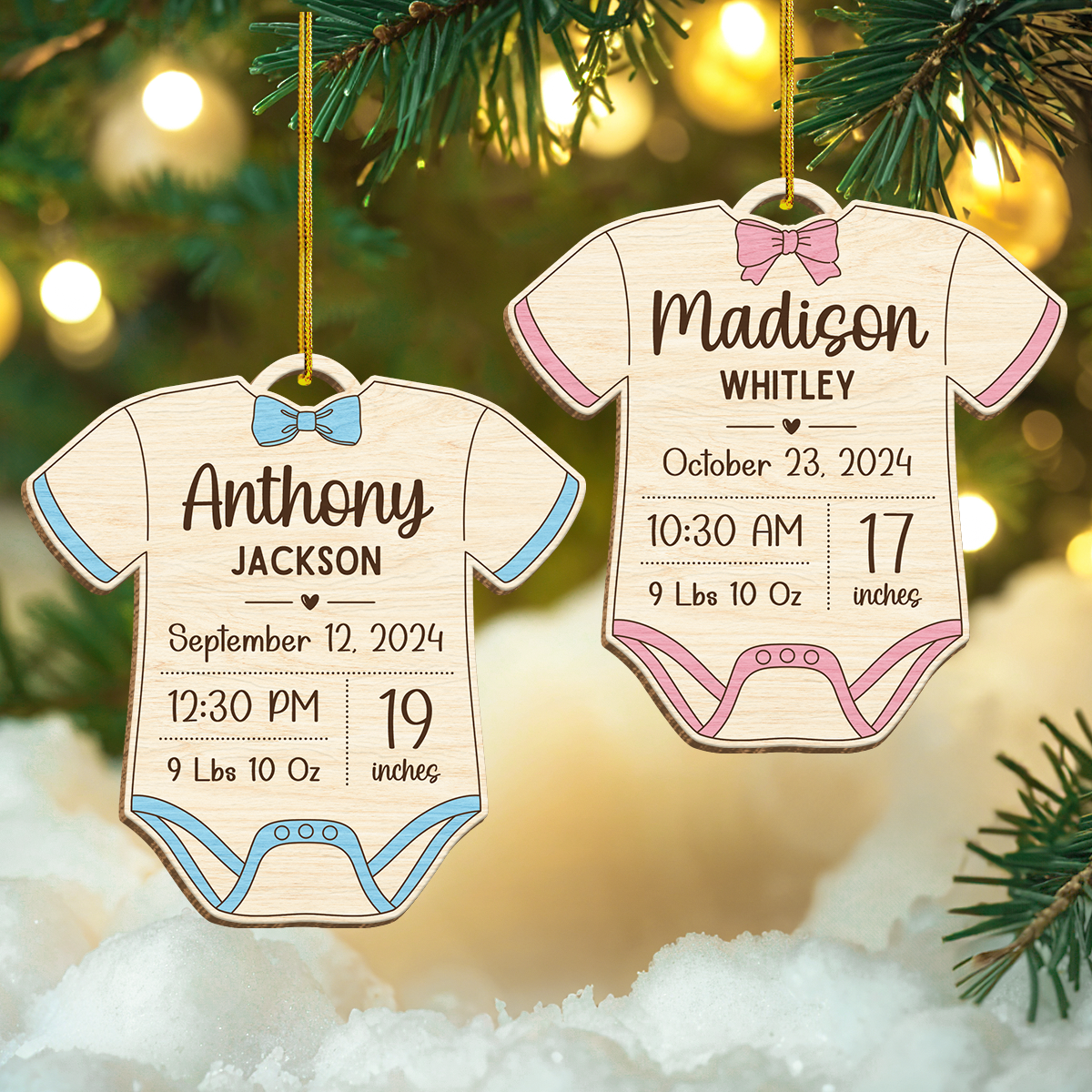 Personalized Baby's First Xmas Wooden Ornament, Custom Baby Name Keepsake, Gift for New Mom, Parents, Newborn Baby Boys Girls