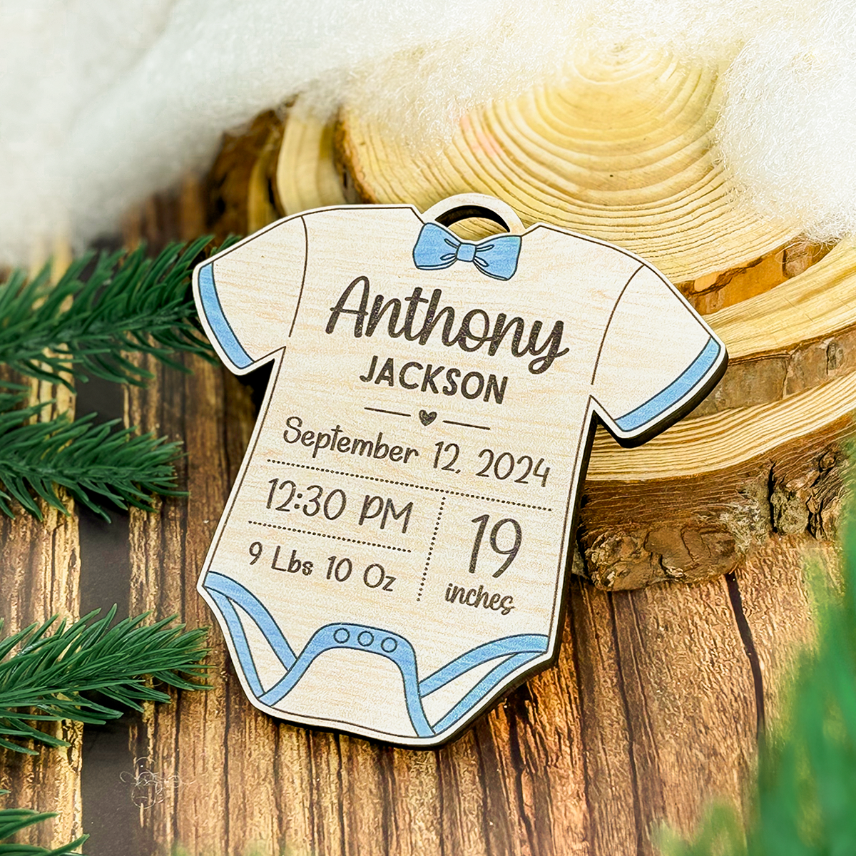Personalized Baby's First Xmas Wooden Ornament, Custom Baby Name Keepsake, Gift for New Mom, Parents, Newborn Baby Boys Girls