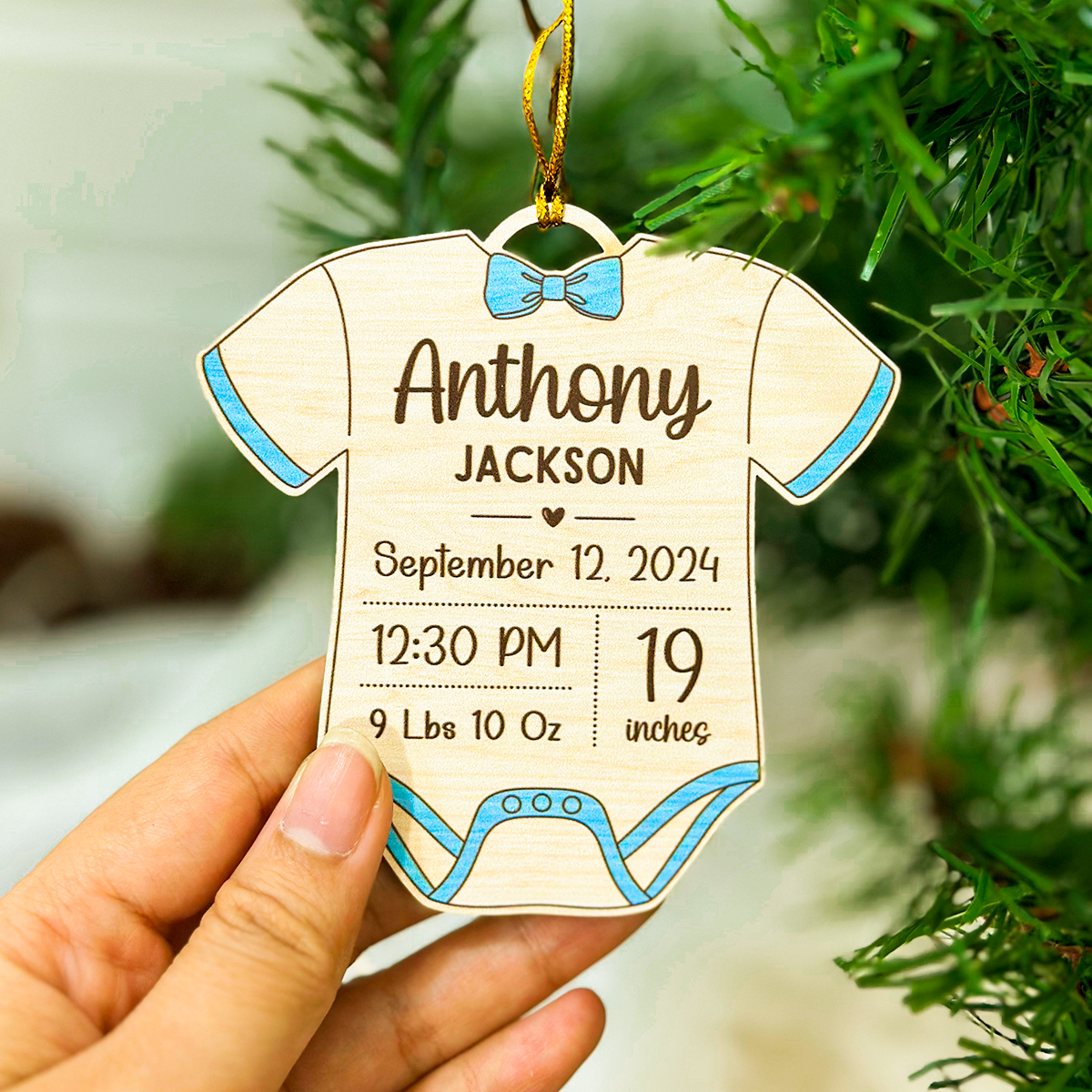 Personalized Baby's First Xmas Wooden Ornament, Custom Baby Name Keepsake, Gift for New Mom, Parents, Newborn Baby Boys Girls