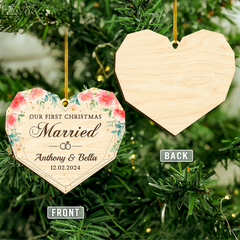 Personalized First Christmas Married Ornament - Custom Shaped Wooden Ornament, Newlywed Christmas Ornament, Gifts For Couple Bride Groom Bridal Shower