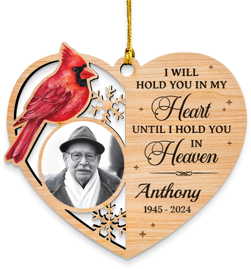 Personalized Human Memorial Ornament - Custom Photo Shaped Wooden Ornament, Sympathy Bereavement Gift Loss of Loved One, I Will Hold You in My Heart