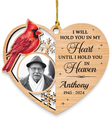 Personalized Human Memorial Ornament - Custom Photo Shaped Wooden Ornament, Sympathy Bereavement Gift Loss of Loved One, I Will Hold You in My Heart