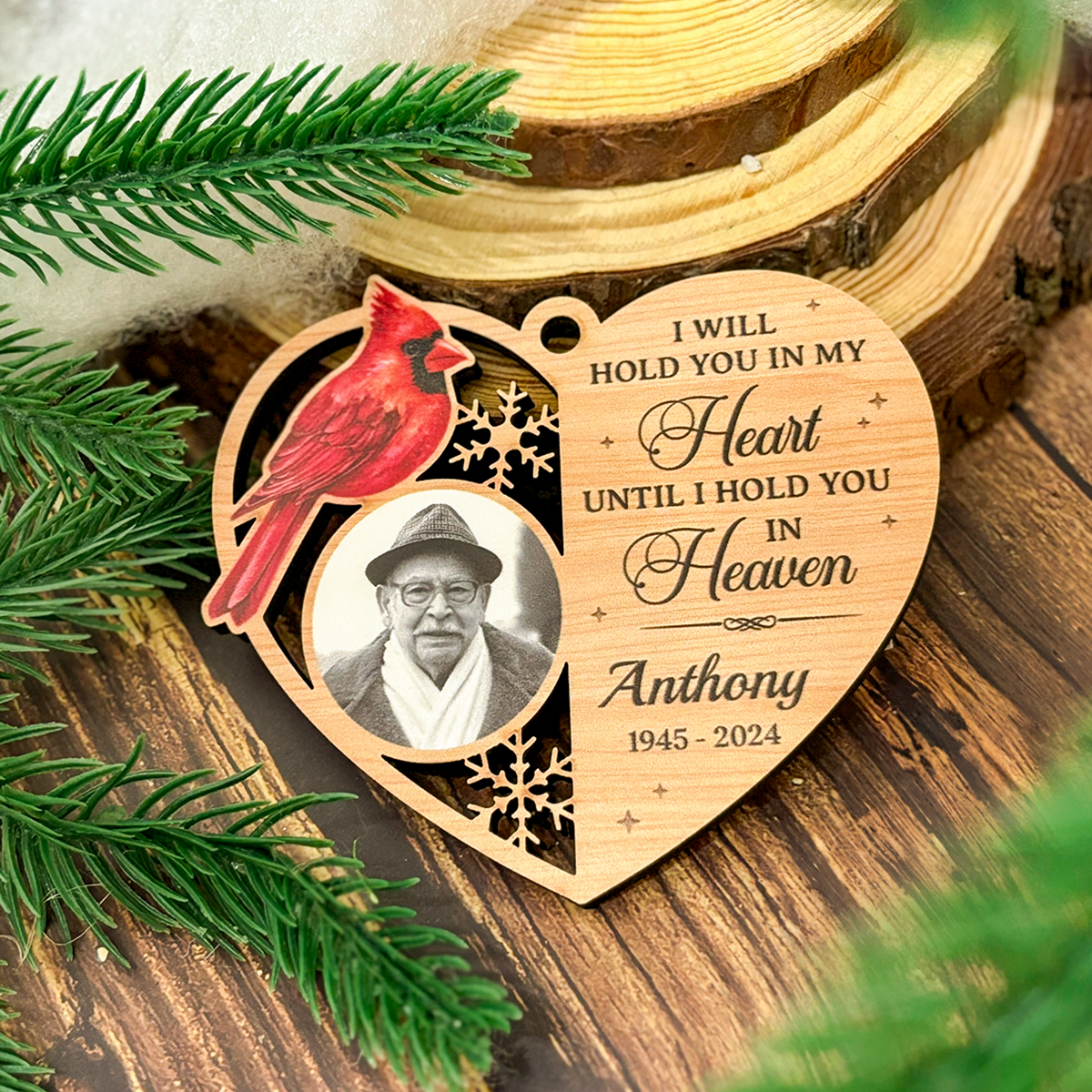 Personalized Human Memorial Ornament - Custom Photo Shaped Wooden Ornament, Sympathy Bereavement Gift Loss of Loved One, I Will Hold You in My Heart
