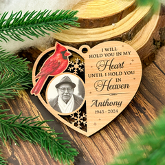 Personalized Human Memorial Ornament - Custom Photo Shaped Wooden Ornament, Sympathy Bereavement Gift Loss of Loved One, I Will Hold You in My Heart