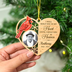 Personalized Human Memorial Ornament - Custom Photo Shaped Wooden Ornament, Sympathy Bereavement Gift Loss of Loved One, I Will Hold You in My Heart