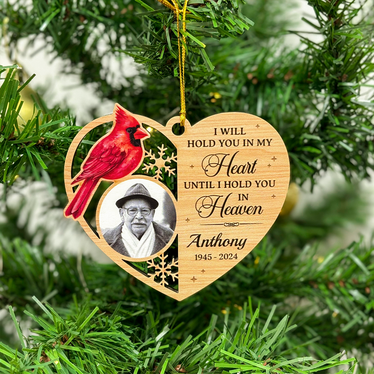 Personalized Human Memorial Ornament - Custom Photo Shaped Wooden Ornament, Sympathy Bereavement Gift Loss of Loved One, I Will Hold You in My Heart