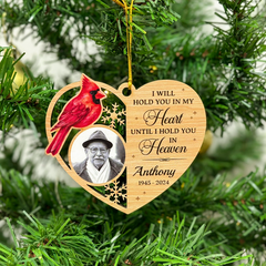 Personalized Human Memorial Ornament - Custom Photo Shaped Wooden Ornament, Sympathy Bereavement Gift Loss of Loved One, I Will Hold You in My Heart