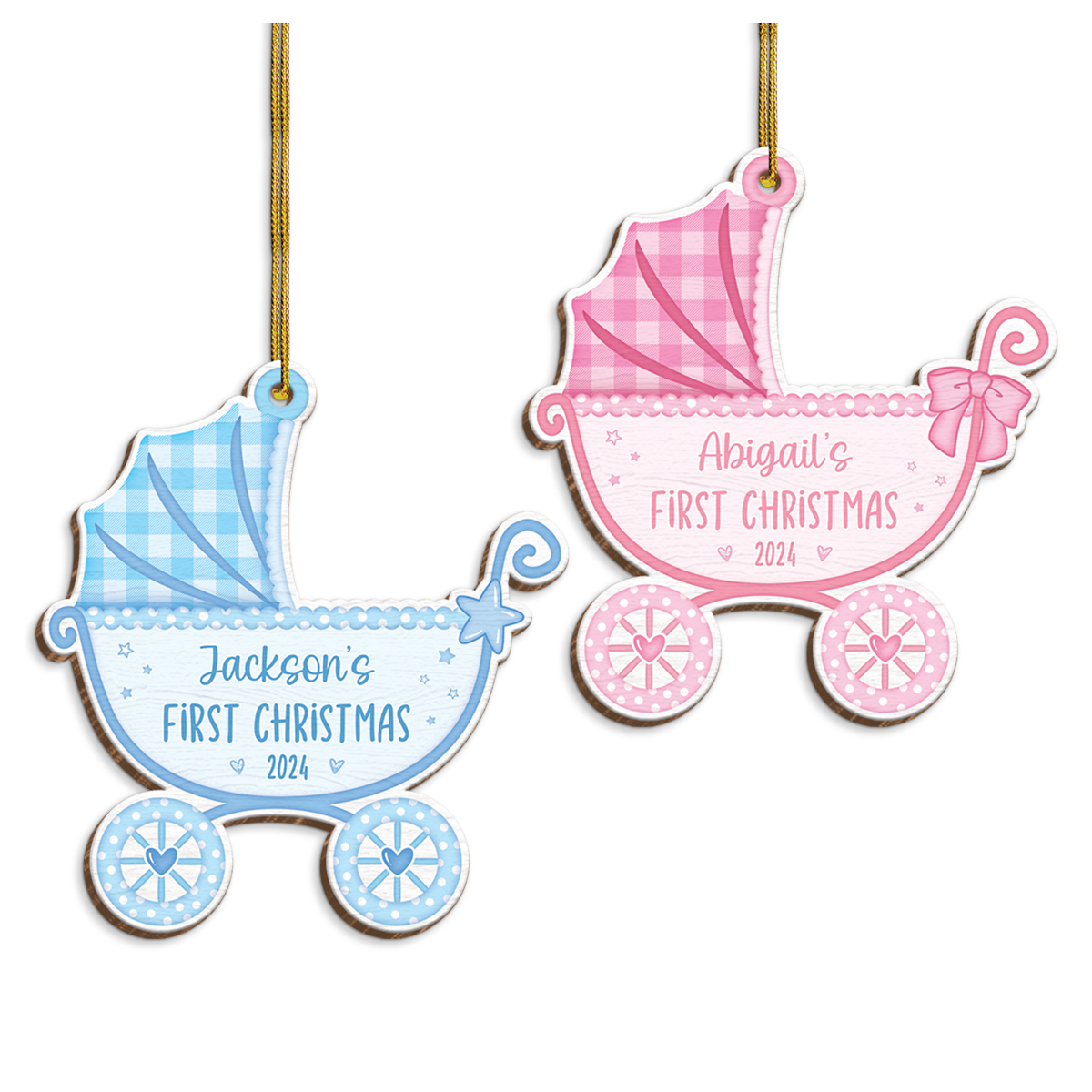 Personalized Baby's First Christmas Ornament - Custom Baby Carriage Wooden Ornament, Boys Girls Christmas Keepsake, Gift for New Mom New Dad